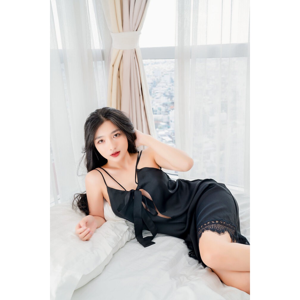 Sexy Forever Váy Ngủ Lụa Thắt Nơ Genie