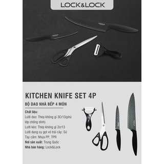 Bộ dao nhà bếp 4 món chính hãng lock&lock kitchen knife set - màu đen