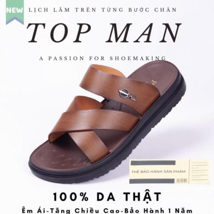 Dép sandal nam da bò cao cấp - Dép xăng đan tăng chiều cao TOPMAN DN 101