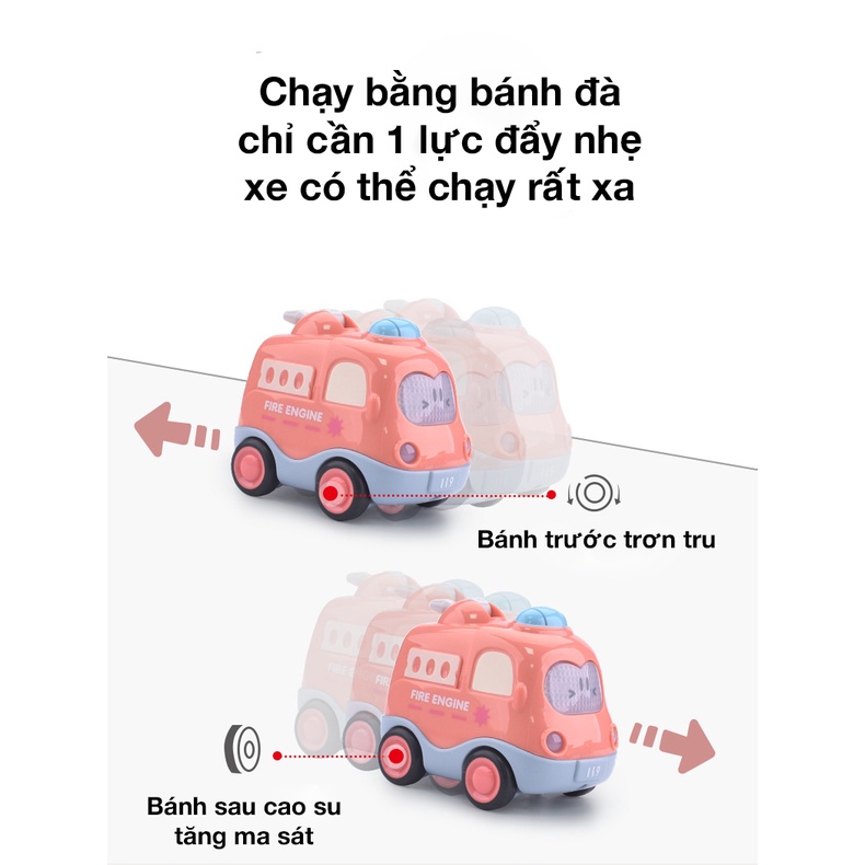 Bộ đồ chơi xe ô tô quán tính xe cứu hỏa cứu thương cảnh sát taxi có đèn và nhạc