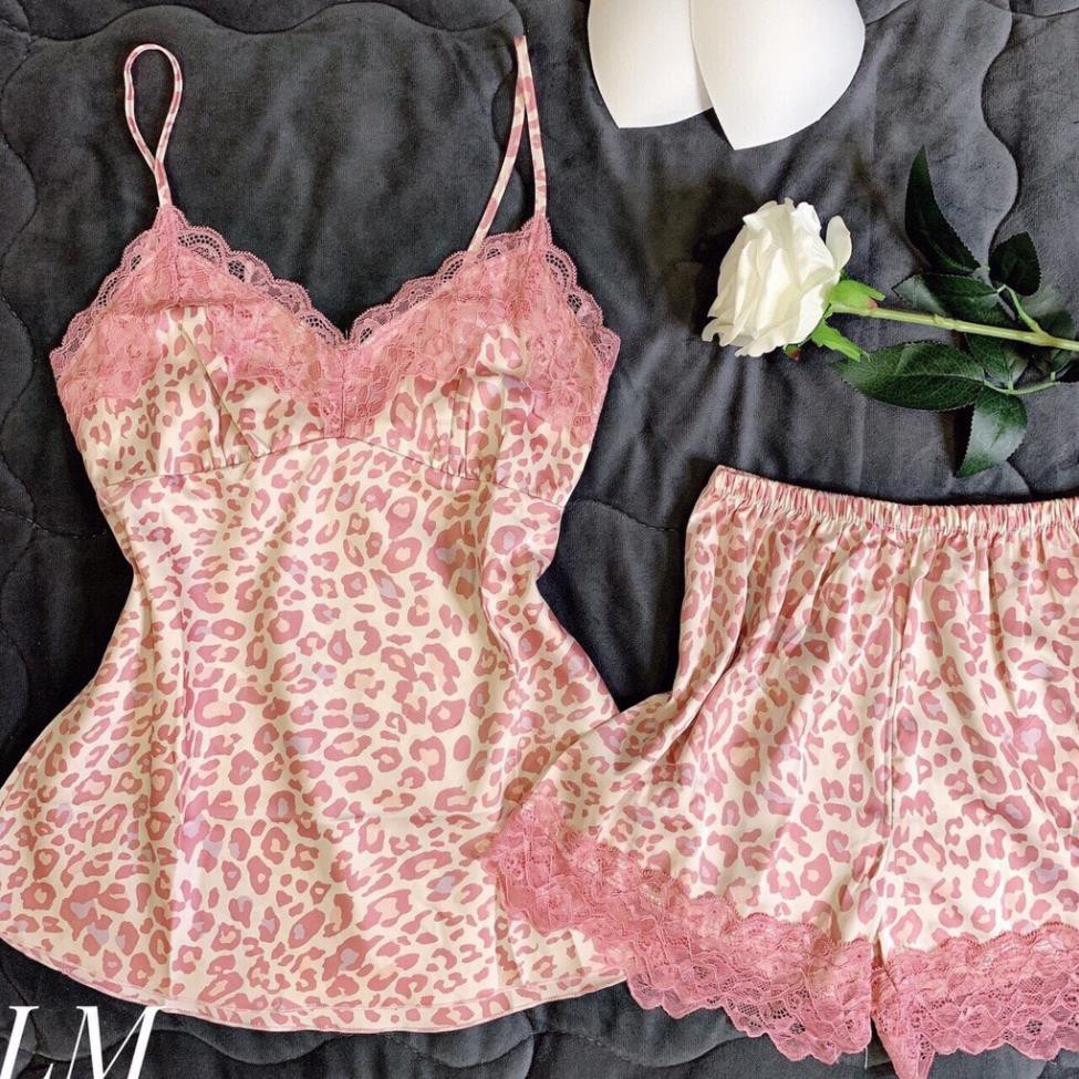 Bộ ngủ đùi da báo hồng hàng Quảng châu cao cấp