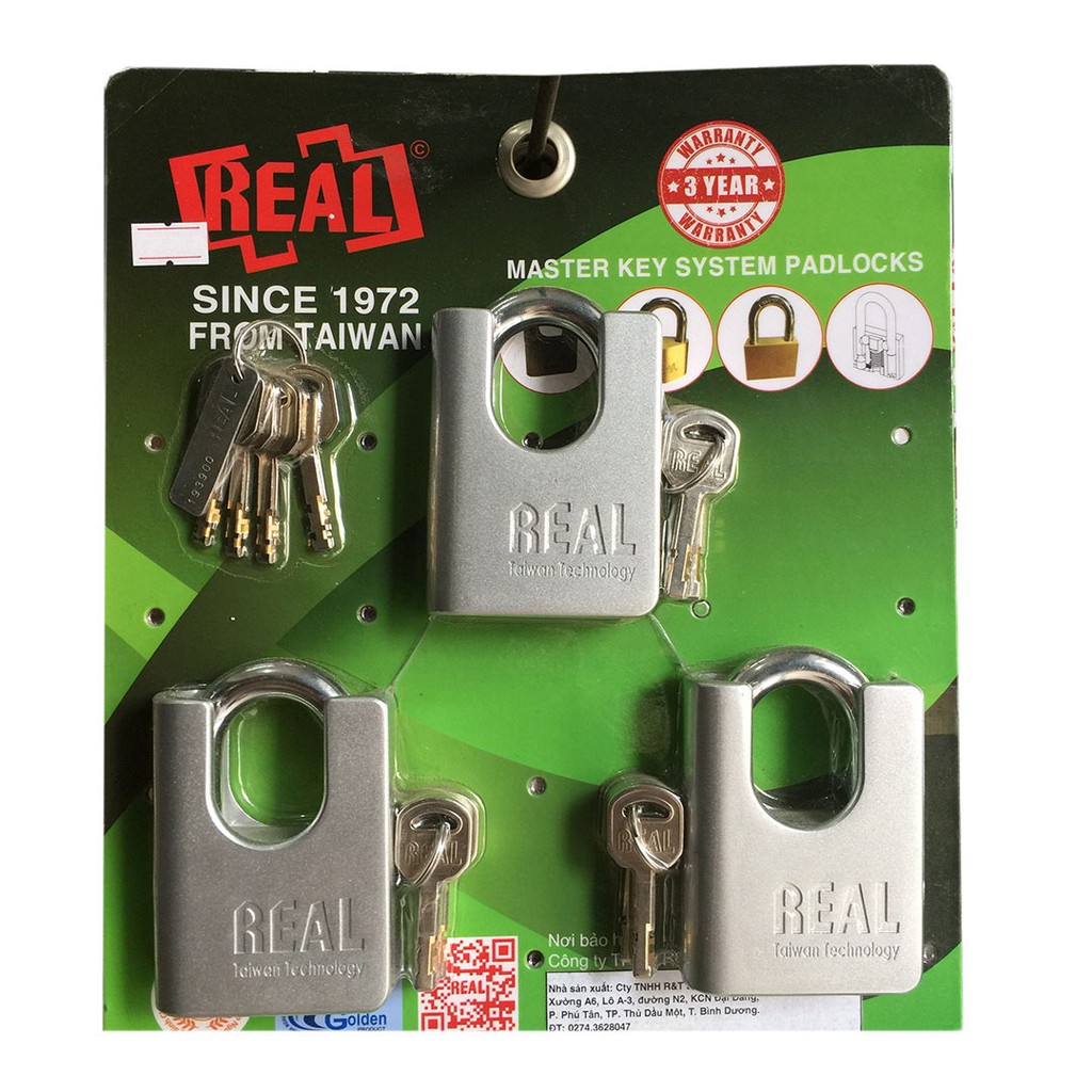 [Hỏa tốc HCM] Bộ 3 ổ khóa chống cắt REAL AC 65 thân kẽm rộng 65mm 4 chìa chủ Master Key - MSOFT