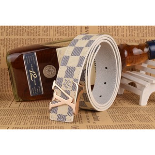 Thắt lưng da, Dây nịt LV caro trắng - khóa vàng ( Hàng hiệu cực Hót )