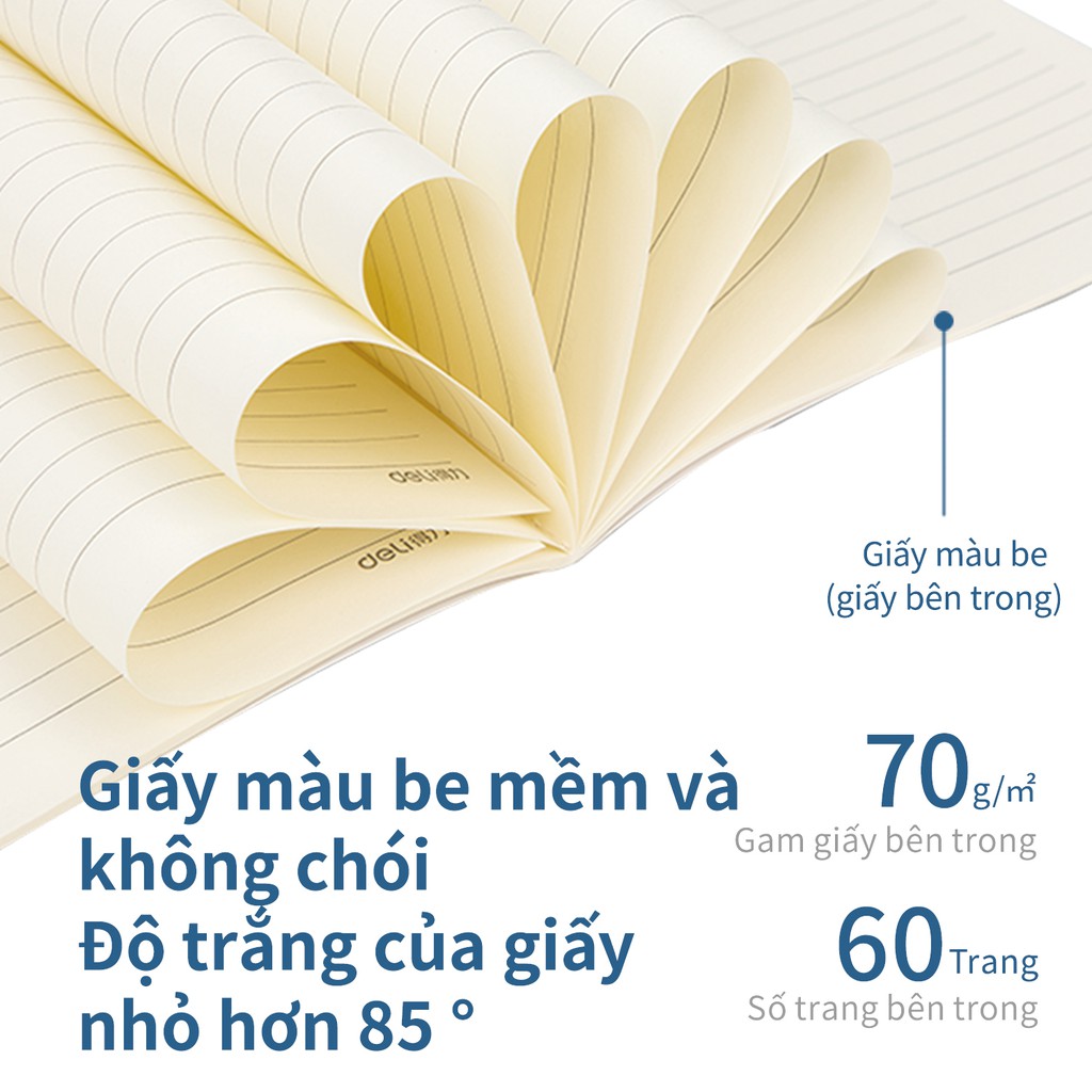 Sổ tay ghi chép khâu gáy B5 Deli 120 trang-kẻ ngang 1 quyển-Màu ngẫu nhiên đen trắng họa tiết chữ vở viết cho học sinh