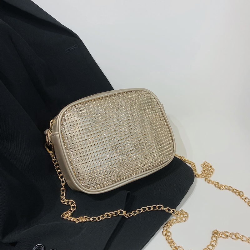 Túi Đeo JASMIN NOIR Chéo Nắp Gập Quai Xích Đính Kim Cương Giả Thời Trang Cho Nữ