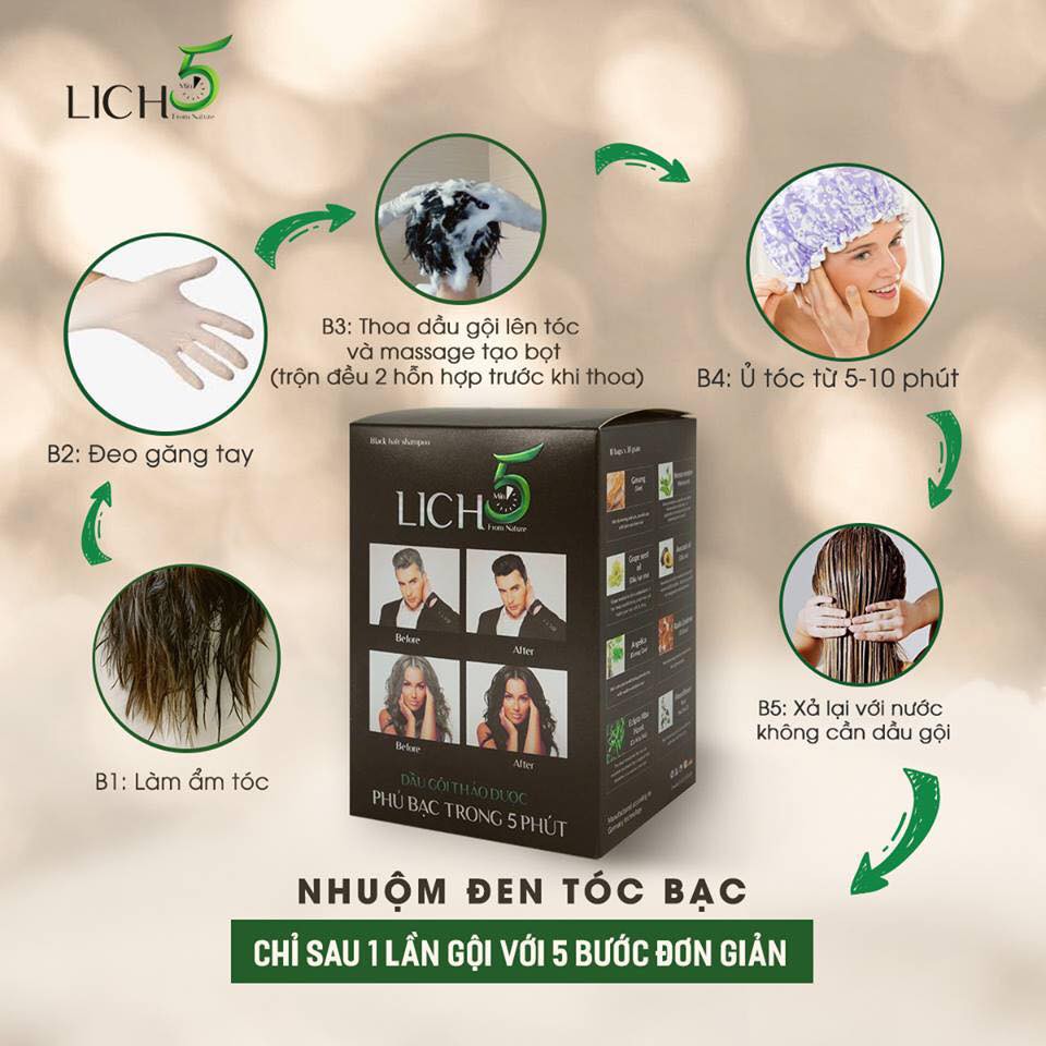 Dầu gội đầu 🍃FREESHIP🍃 Dầu Gội Thảo Dược Đen Tóc Lich5 Hộp 10 gói | BigBuy360 - bigbuy360.vn