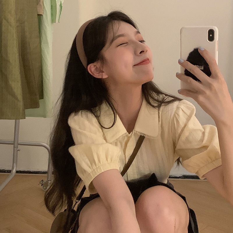 Áo Sơ Mi Tay Ngắn Cổ Búp Bê Phong Cách Hàn Quốc Thời Trang Mùa Hè Cho Nữ