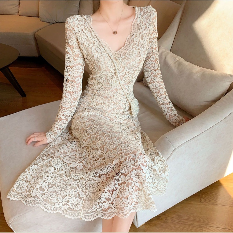 Đầm Ren Dáng Dài Thiết Kế Mới Thời Trang Mùa Thu Đông Theo Phong Cách Hàn Quốc Cho Nữ