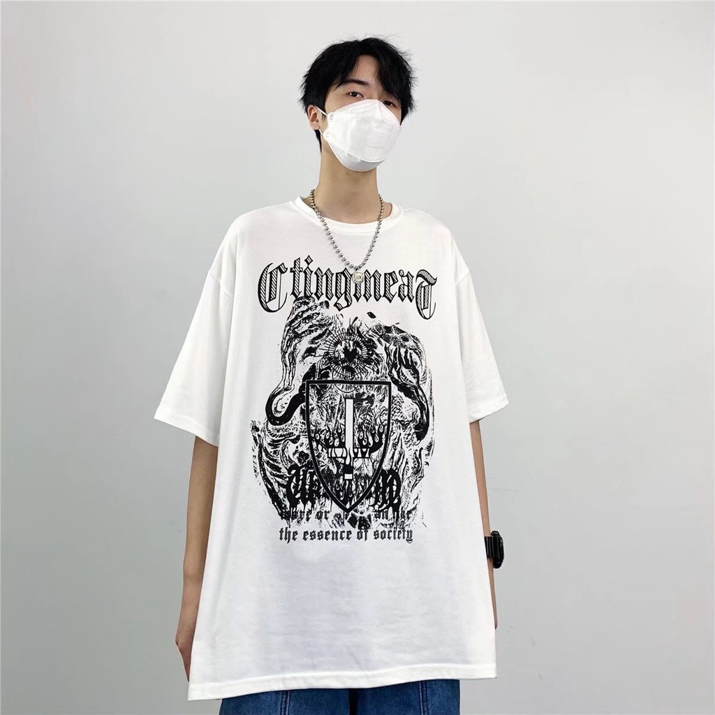 Áo Thun Tay Ngắn Cổ Tròn Dáng Rộng In Chữ Thời Trang Hàn Quốc Cho Nam