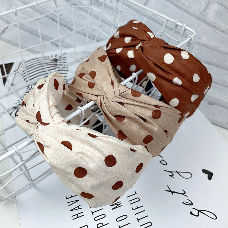 Băng Đô Cài Tóc Bản Rộng Thắt Nút In Họa Tiết Trà Sữa/Cà Phê Màu Sắc Đơn Giản Dễ Phối Đồ Thời Trang Cho Nữ F429