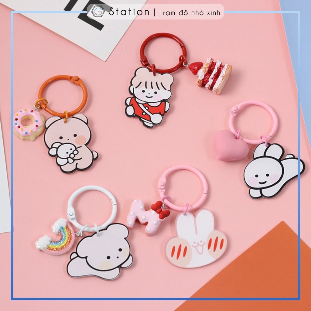 Móc khóa nhựa hình cô bé và thú cưng chibi cute - GSK126