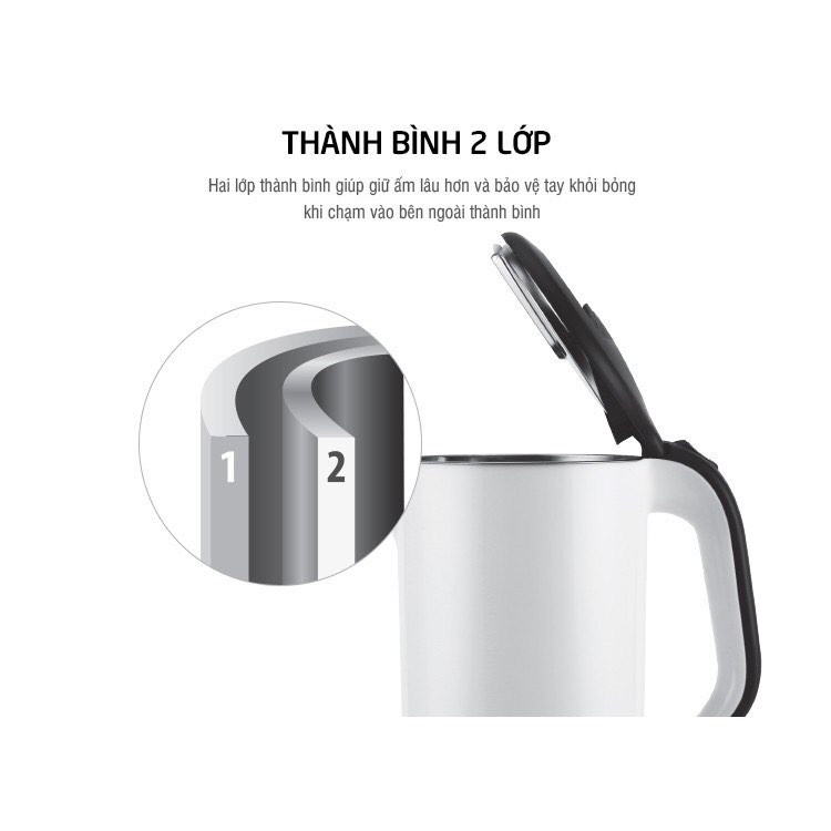 [Sẵn Hàng] Bình đun siêu tốc 2 lớp Lock&Lock EJK738 (1.7L)- bảo hành chính hãng