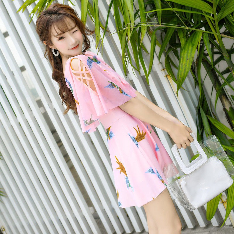 tu dungÁo tắm một mảnh nước nóng màu đỏ khoét tà kiểu mới tắm, xẻ tà, mới, kín đáo, suối nữ 2020