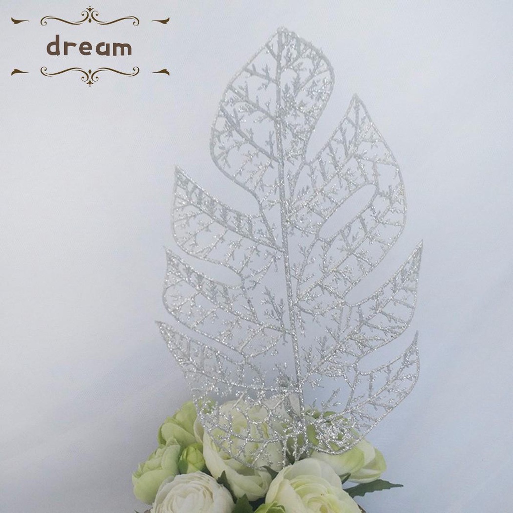 【DREAMLIFE】Gold/Silver Glitter Artificial Hollow Flower Leaf Christmas Tree Ornament-Decor