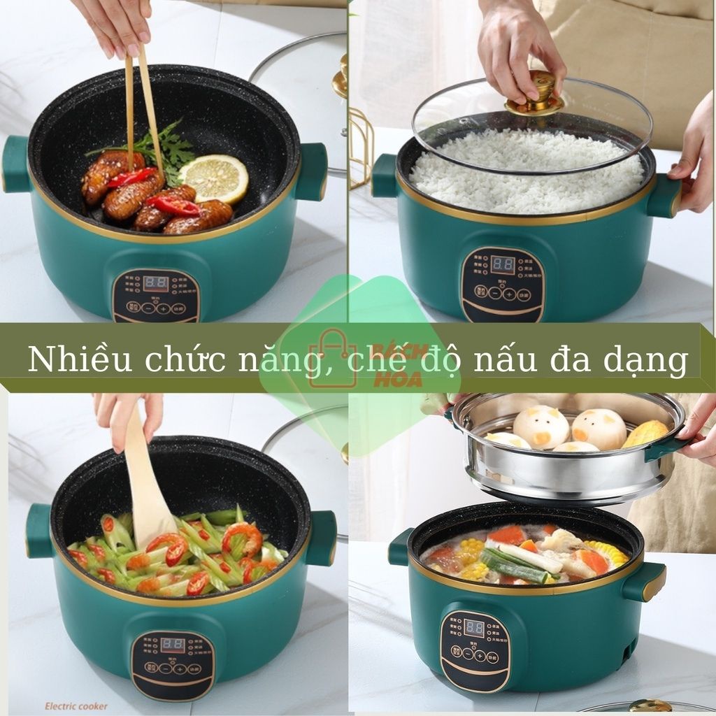 Nồi Lẩu Điện Mini Shanban 24Cm Phủ Vân Đá Chống Dính Kèm Hấp Inox Cao Cấp