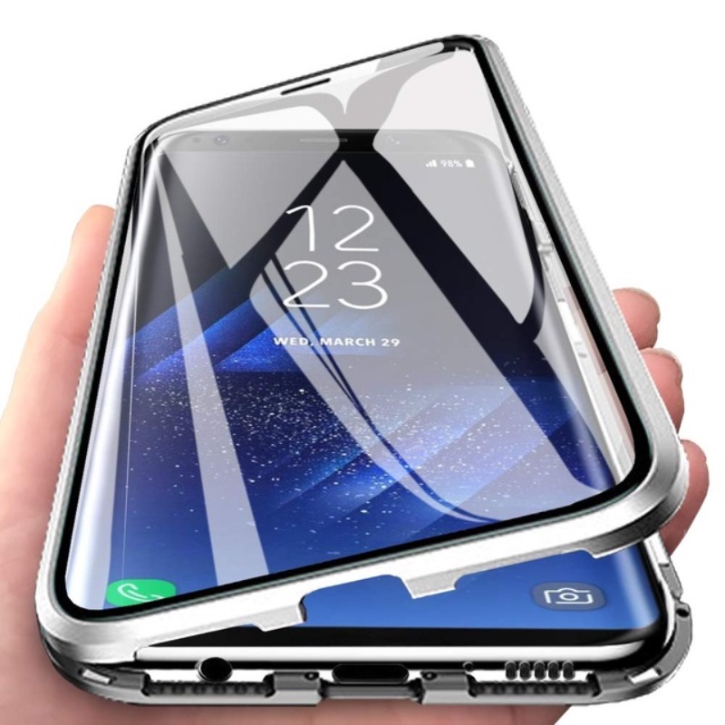 Ốp Điện Thoại Kính Cường Lực Hai Mặt Viền Kim Loại Nam Châm Cho oppo a15 a15s a16 a17 a17k a74 a94 a54