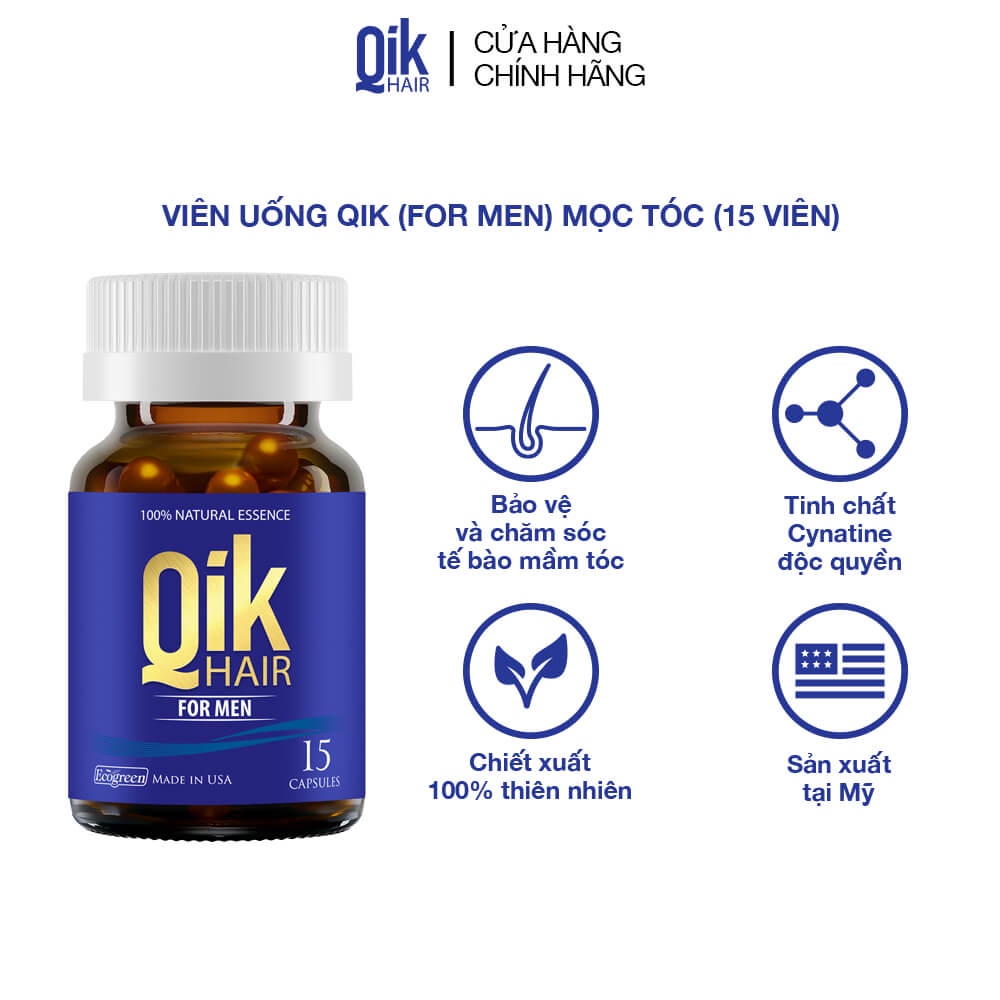 Viên uống QIK HAIR (for Men) giảm rụng, mọc tóc chắc khỏe (15 viên)