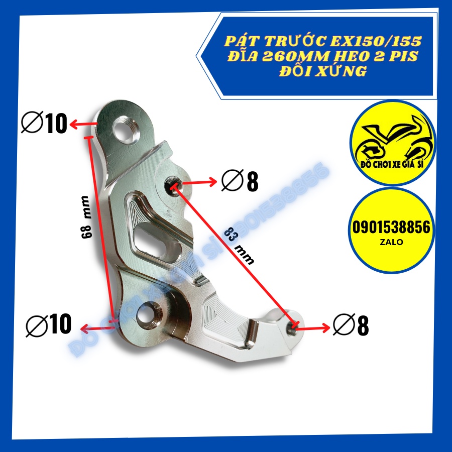 Pát trước Ex 150/155 Size 260mm xài heo Nissin, Fando, Adelin 2 piston đối xứng