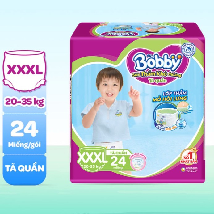 [MẪU MỚI] Tặng 6 Miếng Tã/bỉm Quần Bobby Size XXXL24 - 24 miếng (18kg)