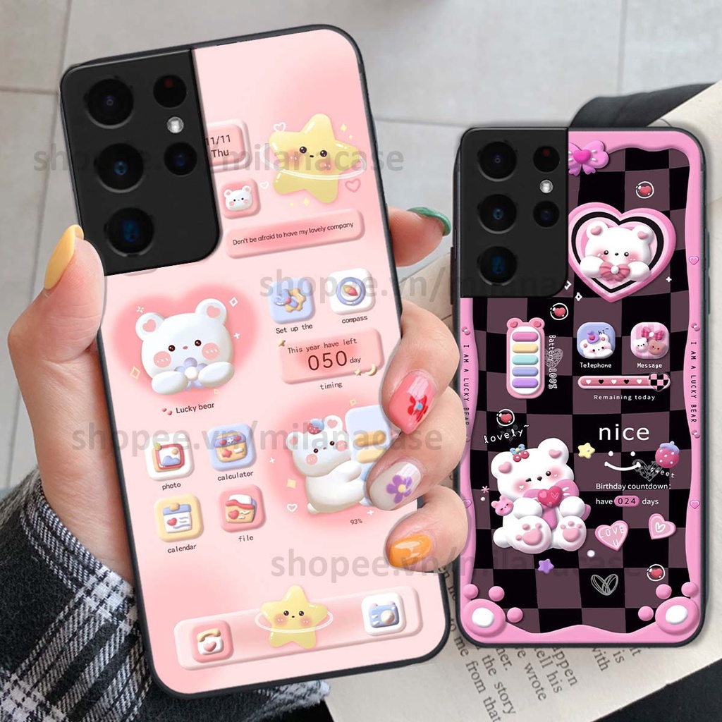 Ốp Samsung S21 Ultra hình đồng hồ icon gấu mèo cute cực dễ thương ngộ nghĩnh