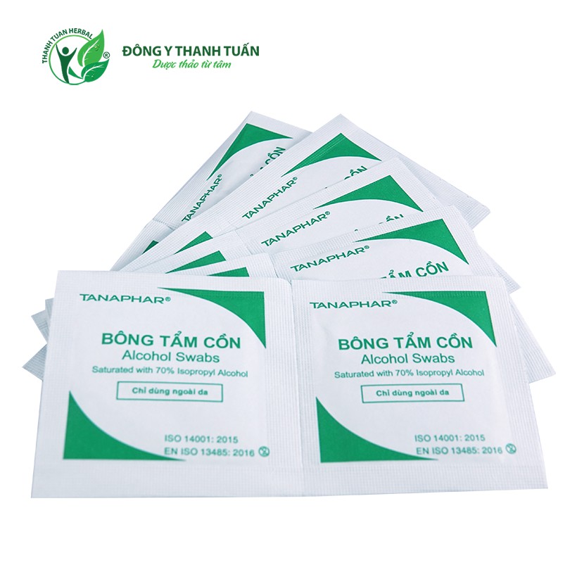 Bông Tẩm Cồn Khô Tanaphar (Alcohol Swabs) Hộp 100 Gói - Sát Trùng Vết Tiêm, Vết Thương