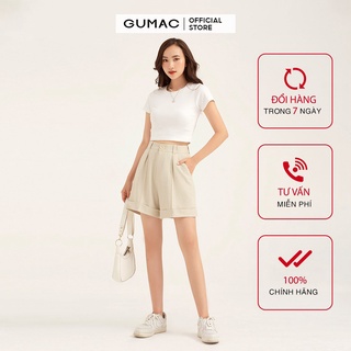 Quần short nữ ống rộng GUMAC màu kem, phong cách QB139