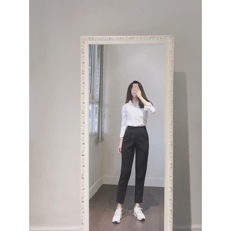 Hàng có sẳn- Quần tây form baggy lưng thun phía sau, dây kéo hông đen size đẹp ( size S M L XL) | BigBuy360 - bigbuy360.vn