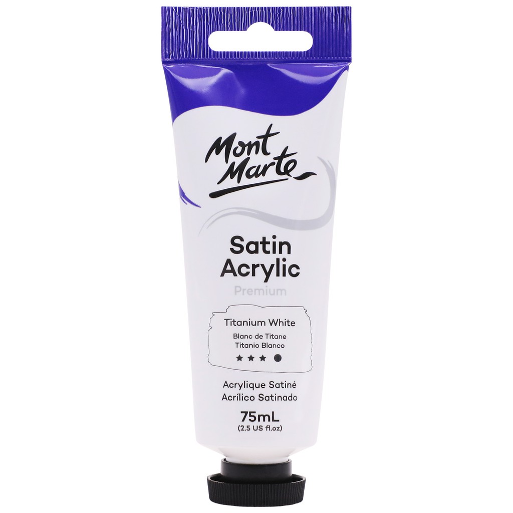 Màu Acrylic Satin Mont Marte Cao Cấp 75ml - Titanium White - Satin Acrylic Paint Premium 75ml (2.5oz) - PMSA7501