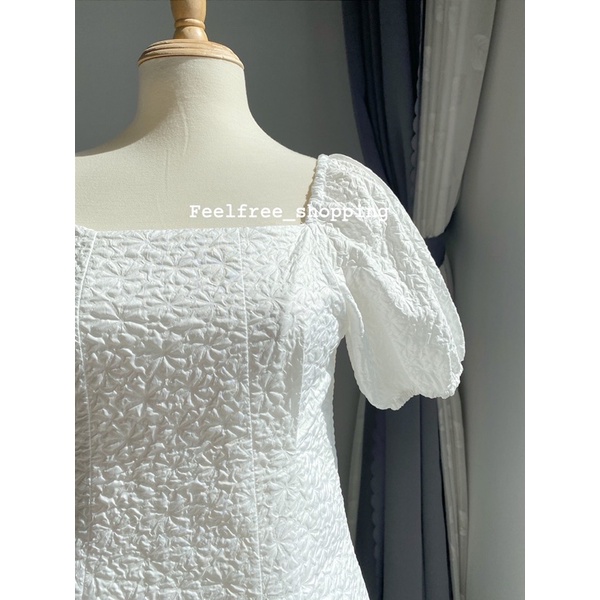 Đầm Váy Trắng Cổ Vuông Tay Ngắn Dáng Dài In Nổi 2 Lớp Mặc Đi Tiệc Đi Chơi (Hình Thật) D3283