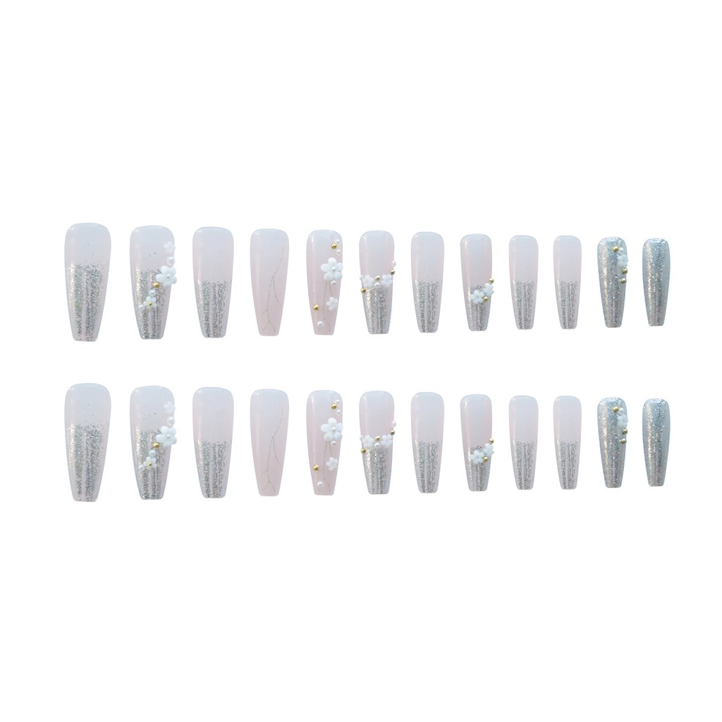 Bộ 24 móng tay giả Nail Nina  họa tiết hoa cúc trắng Z-288【Tặng kèm dụng cụ lắp】