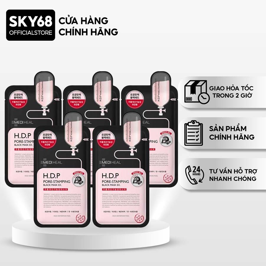 Combo 5 Mặt Nạ Than Hoạt Tính Loại Bỏ Bã Nhờn Và Làm Mịn Da Mediheal H.D.P Pore-Stamping Black Mask 25ml x 5