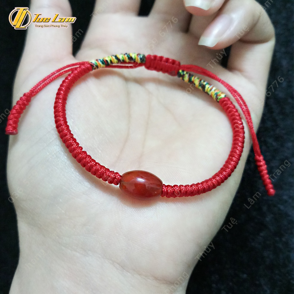 Vòng chỉ may mắn bện handmade dây chỉ bện lu thống mã não đỏ - Tuệ Lâm