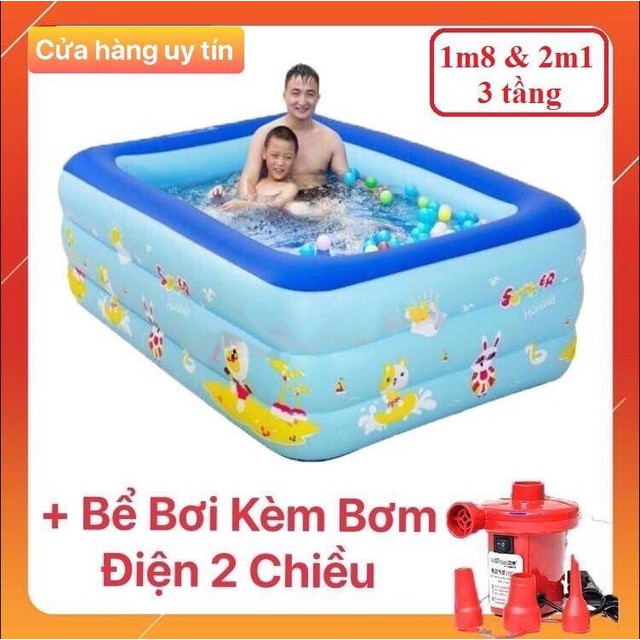 Bể Bơi Phao Cho Bé - 1m8 +2m1 - 3 Tầng + tặng Kèm Bộ Keo Vá ( ẢNH THẬT )