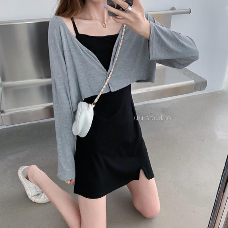 Set Đầm Hai Dây Và Áo Khoác Cardigan Phong Cách Hàn Quốc Thời Trang 2022 Cho Nữ