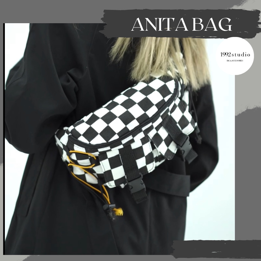 Túi bao tử ô vuông / 1992 s t u d i o/ ANITA BAG/ chất liệu vải