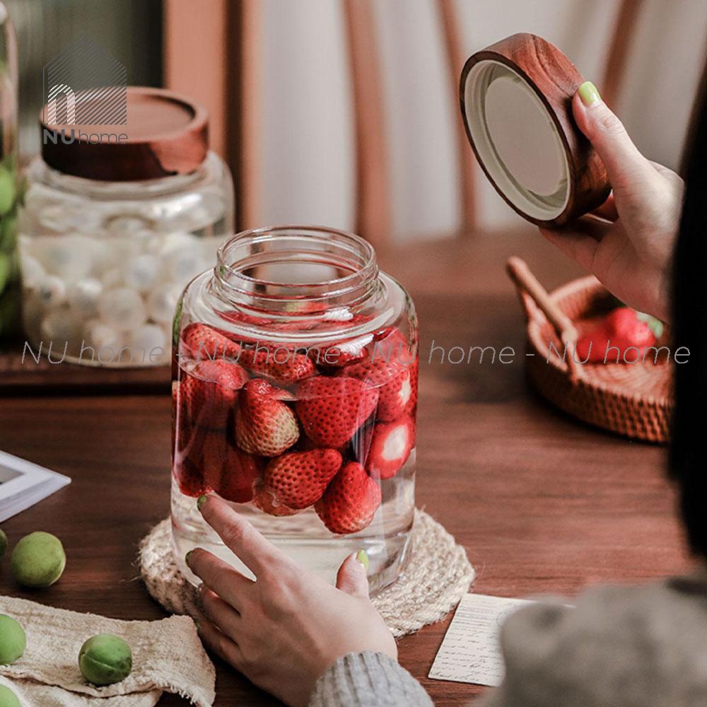 nuhome.vn | Hũ thuỷ tinh nắp gỗ  - IRU, hũ đựng đồ khô, ngâm trái cây kích thước lớn, lọ muối dưa, nắp vặn bằng gỗ