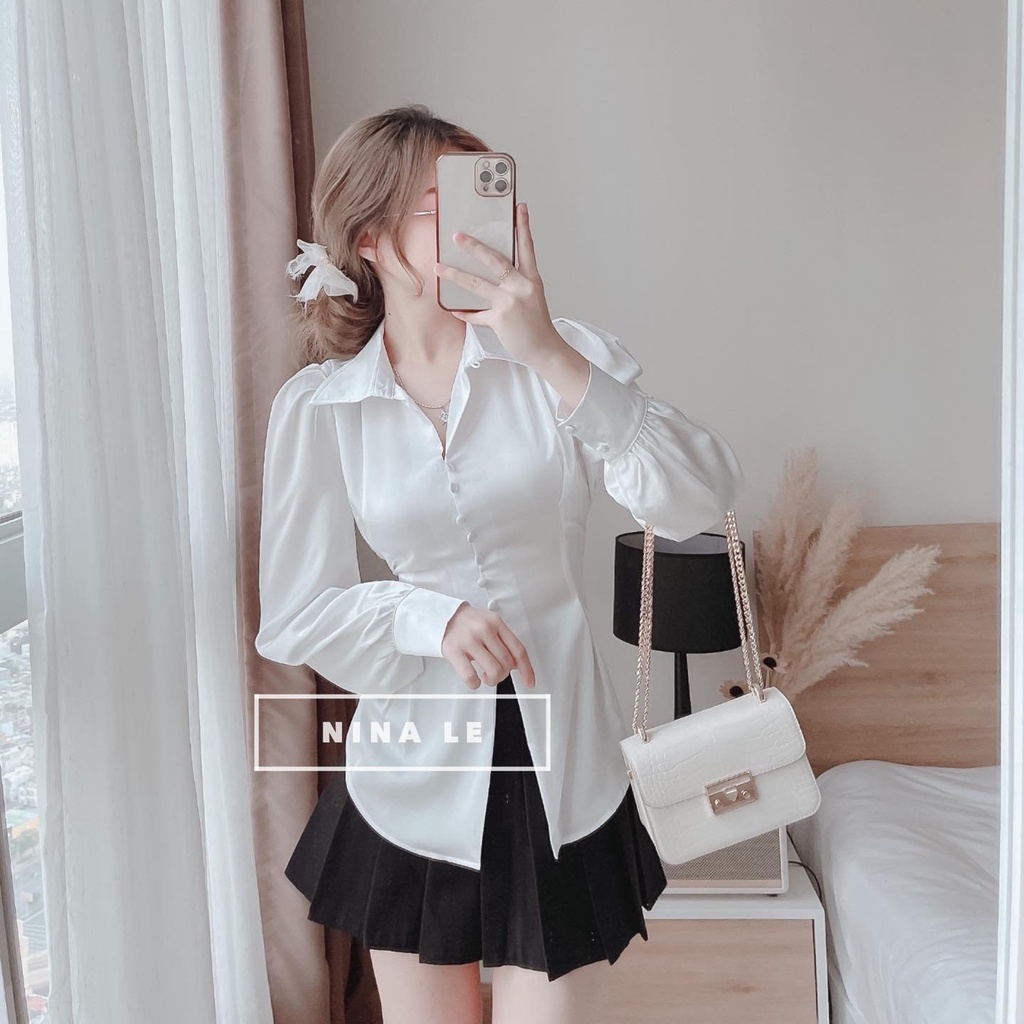 Áo sơ mi lụa khuy xẻ xinh vạt sau ( Không buộc nơ ) phù hợp công sở nhiều màu cá tính