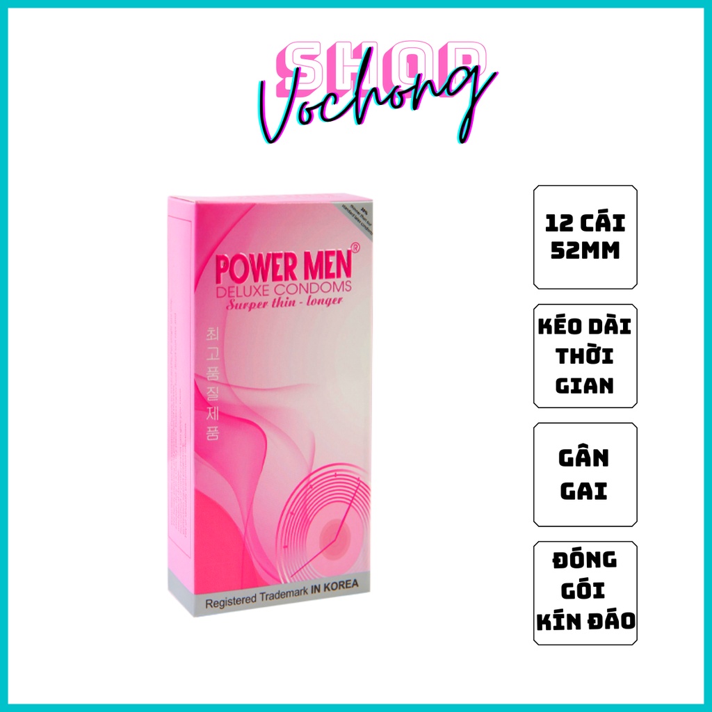 Bao Cao Su Power Men Super Thin - Longer ( Siêu mỏng, kéo dài) Hàn Quốc Hộp 12 Chiếc