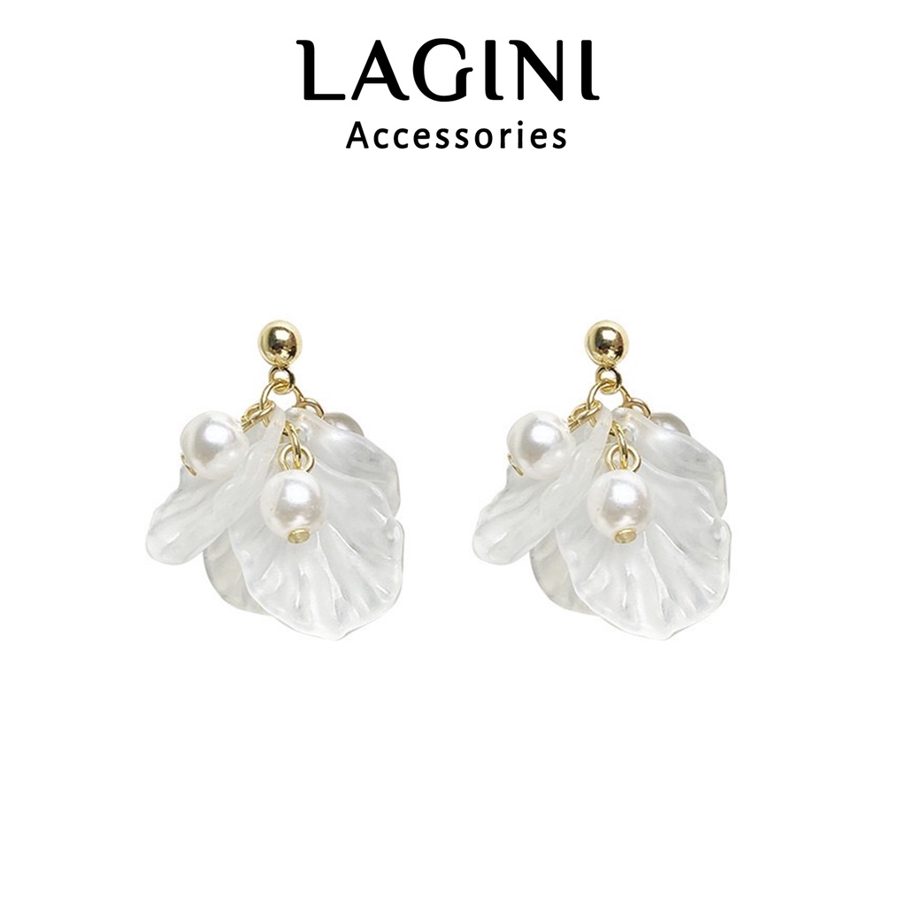 Bông tai khuyên tai bạc 925 đính hoa acrylic trắng Hàn Quốc nữ tính