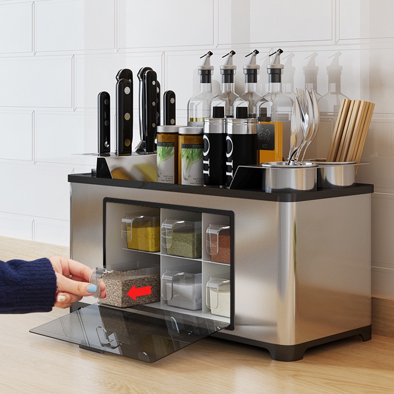 Kệ để gia vị có khay cắm dao,đũa bằng nhựa cao cấp