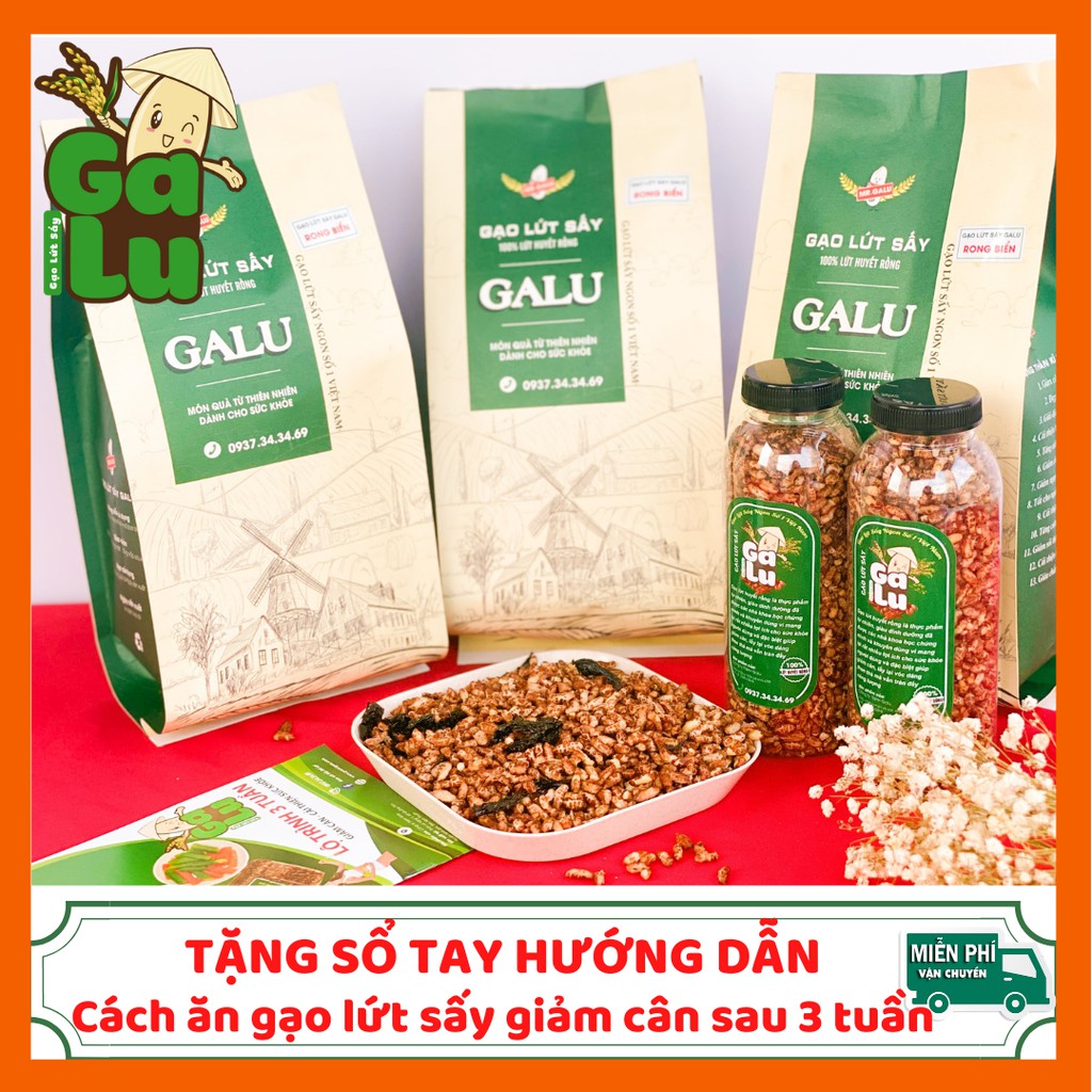 3 Hũ(Túi) Gạo Lứt Sấy Rong Biển Galu 500gram + 2 Chai Gạo 120gram + Tặng sổ tay hướng dẫn cách ăn giảm cân sau 3 tuần.