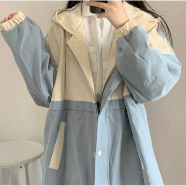 [CHẤT ĐẸP] Áo khoác xanh phối trắng denim oversize unisex TT63 siêu hot