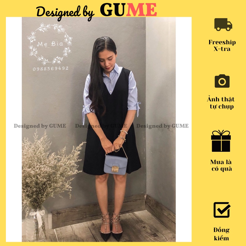 Đầm Bầu Công Sở - Váy Bầu GUME màu đen dáng suông liền cổ đức chất vải sạn lụa size từ 40-100kg MB11 - ảnh thật