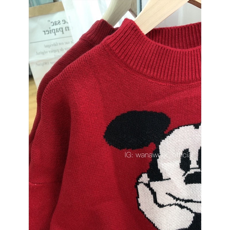 Áo len mickey dáng rộng 🍒FREESHIP🍒 áo cadigan len mịn họa tiết style Hàn Quốc | BigBuy360 - bigbuy360.vn