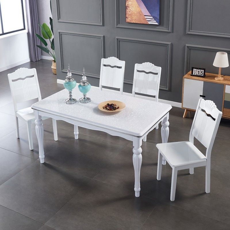 Bộ bàn ghế ăn Bắc Âu kết hợp căn hộ nhỏ nội thất gỗ nguyên khối hiện đại tối giản 4 người 6 mặt kính cường lực hình