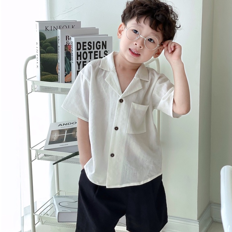 Bộ quần áo bé trai , bộ đồ bé trai áo cổ 2 ve chất Thô muji nhật bản