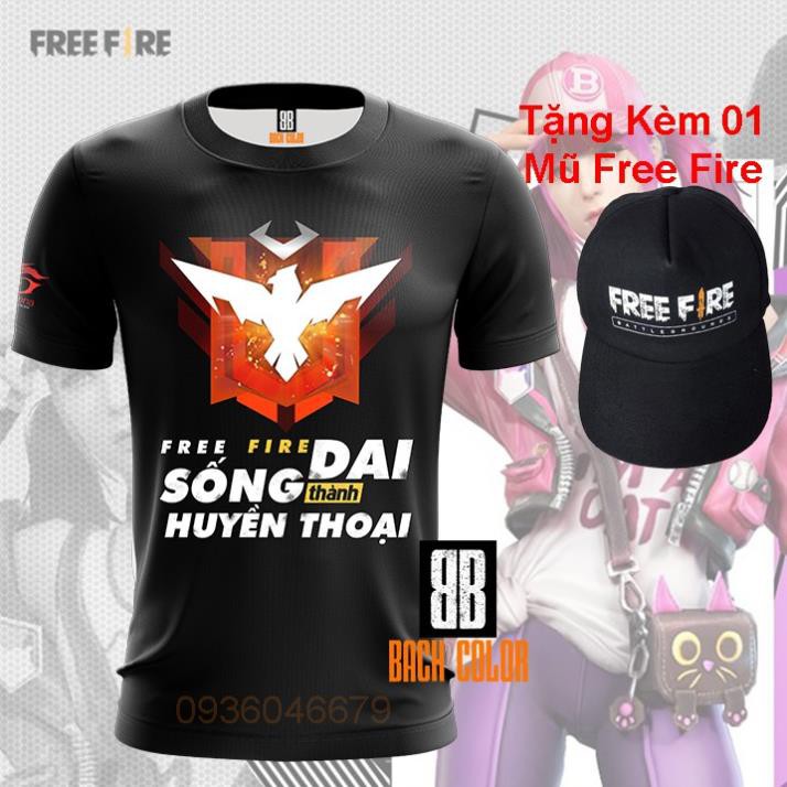 Áo Thun Free Fire Đen 3D Rank Huyền Thoại -áo siêu chất