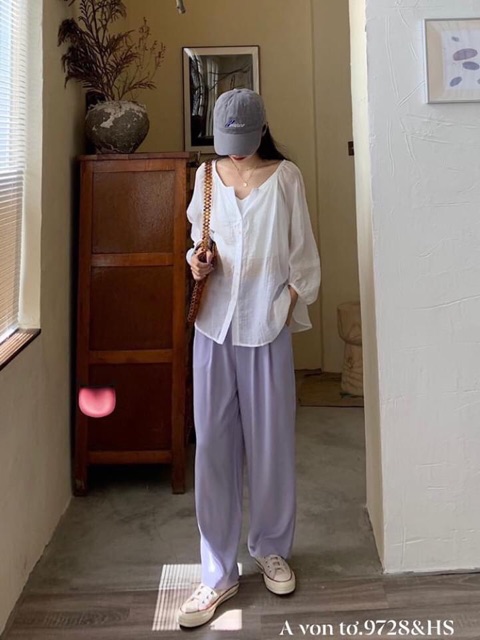 Áo Sơ Mi Nữ Mỏng Chất Voan Tay Lỡ 2 Màu