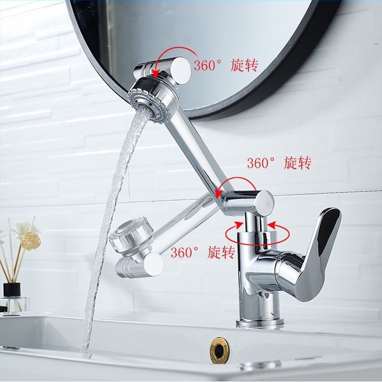 Vòi Nước Bồn Rửa Nhà Tắm Nóng Lạnh, Vòi Lavabo bằng Inox Bóng Cứng Đa Năng Xoay 1080 Độ (kèm dây cấp Nóng Lạnh)