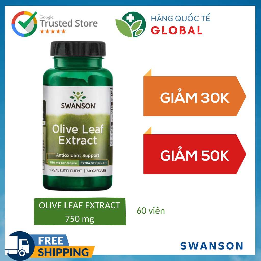 SWANSON OLIVE LEAF EXTRACT, 60 viên, Hỗ trợ chống oxy hóa, bảo vệ sức khỏe tim mạch